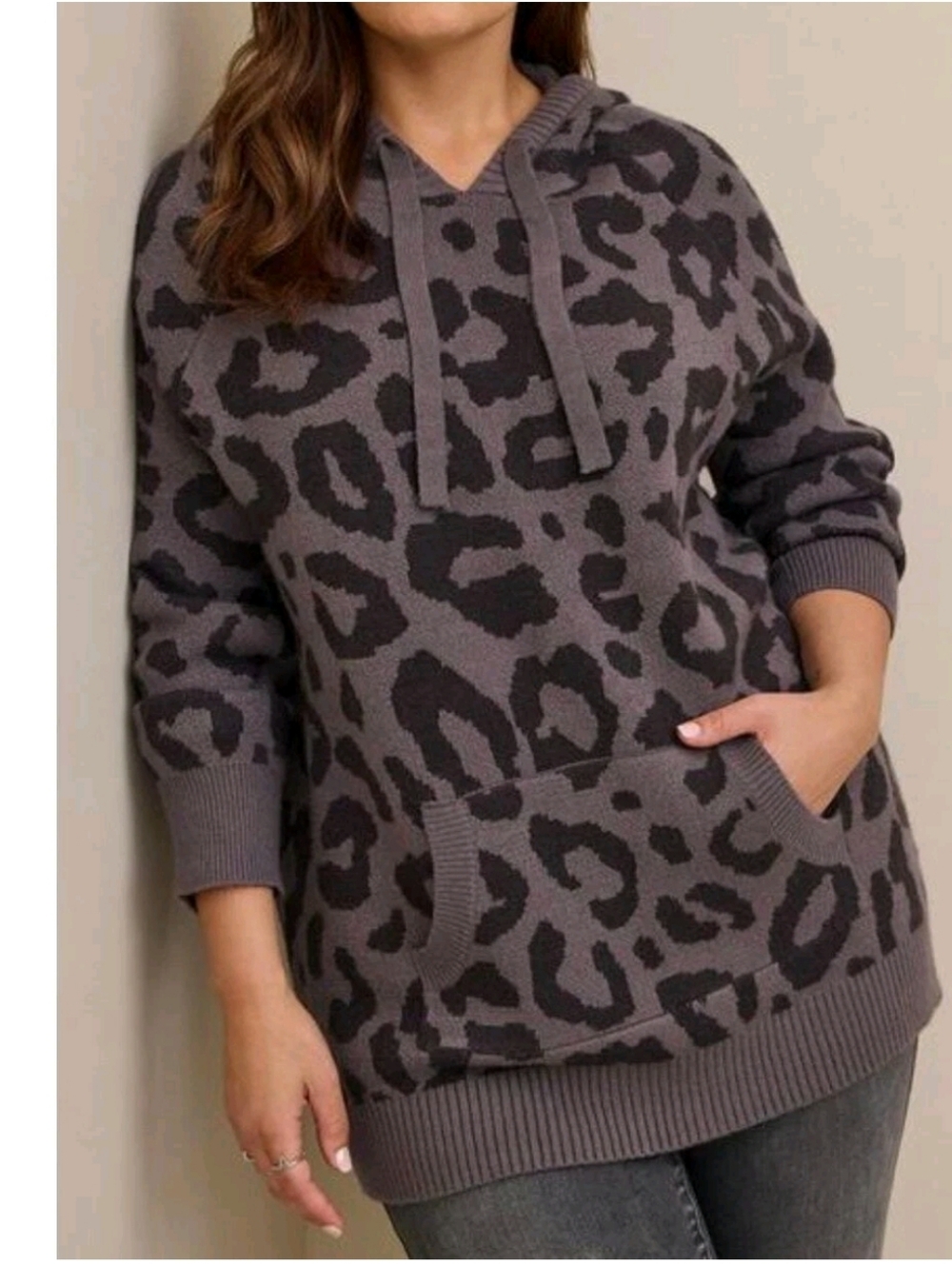 Torrid Jacquard Pullover Hooded Leopard Print Sweater Size 0 L NWT